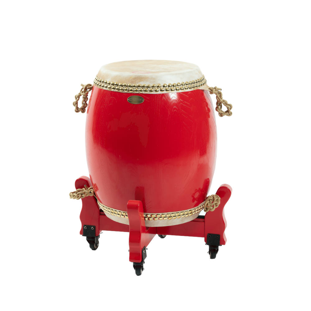 Tambour traditionnel chinois rouge sur stand à roulettes - Ø 30 cm - prof 70 cm
